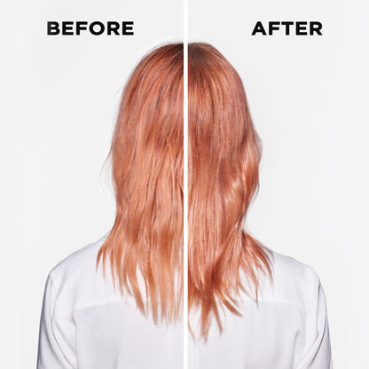 Back view before and after results using Kérastase Chroma Absolu on fine, color-treated hair — enhanced shine, smoothness, and color radiance.