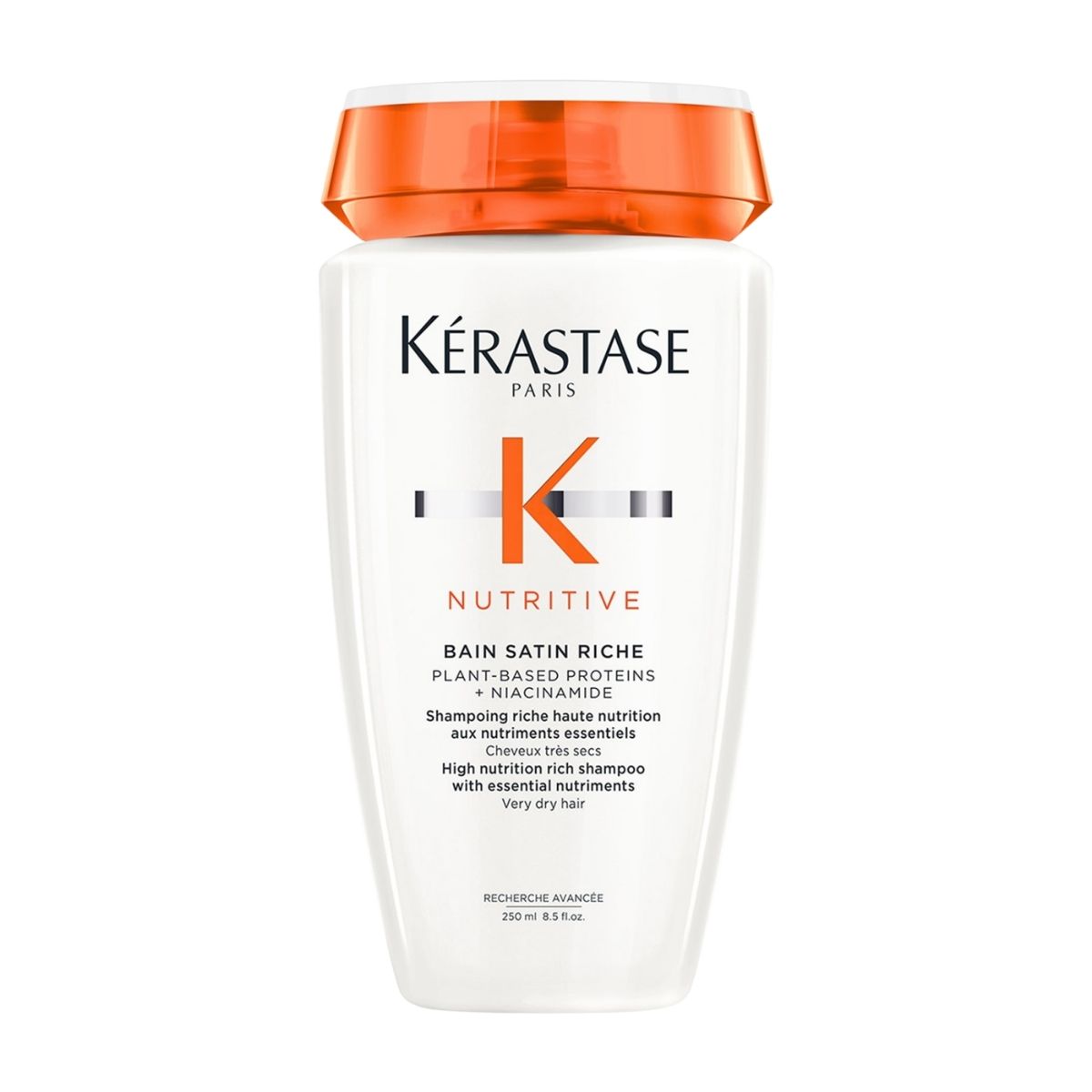 Kérastase Nutritive Bain Satin Riche shampoo bottle — nourishing formula for dry and sensitized hair, leaving it soft and shiny.