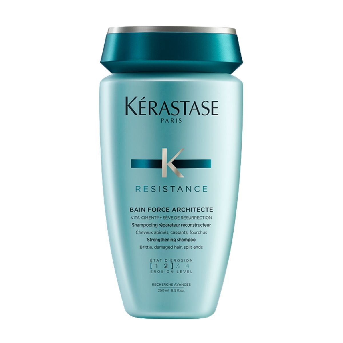 Kérastase Résistance Bain Force Architecte shampoo — strengthens weakened and damaged hair, reducing breakage and improving resilience.