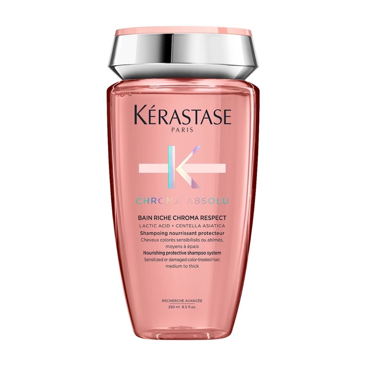 Kérastase Riche Chroma Absolu shampoo bottle — protects color-treated hair while adding shine and softness.