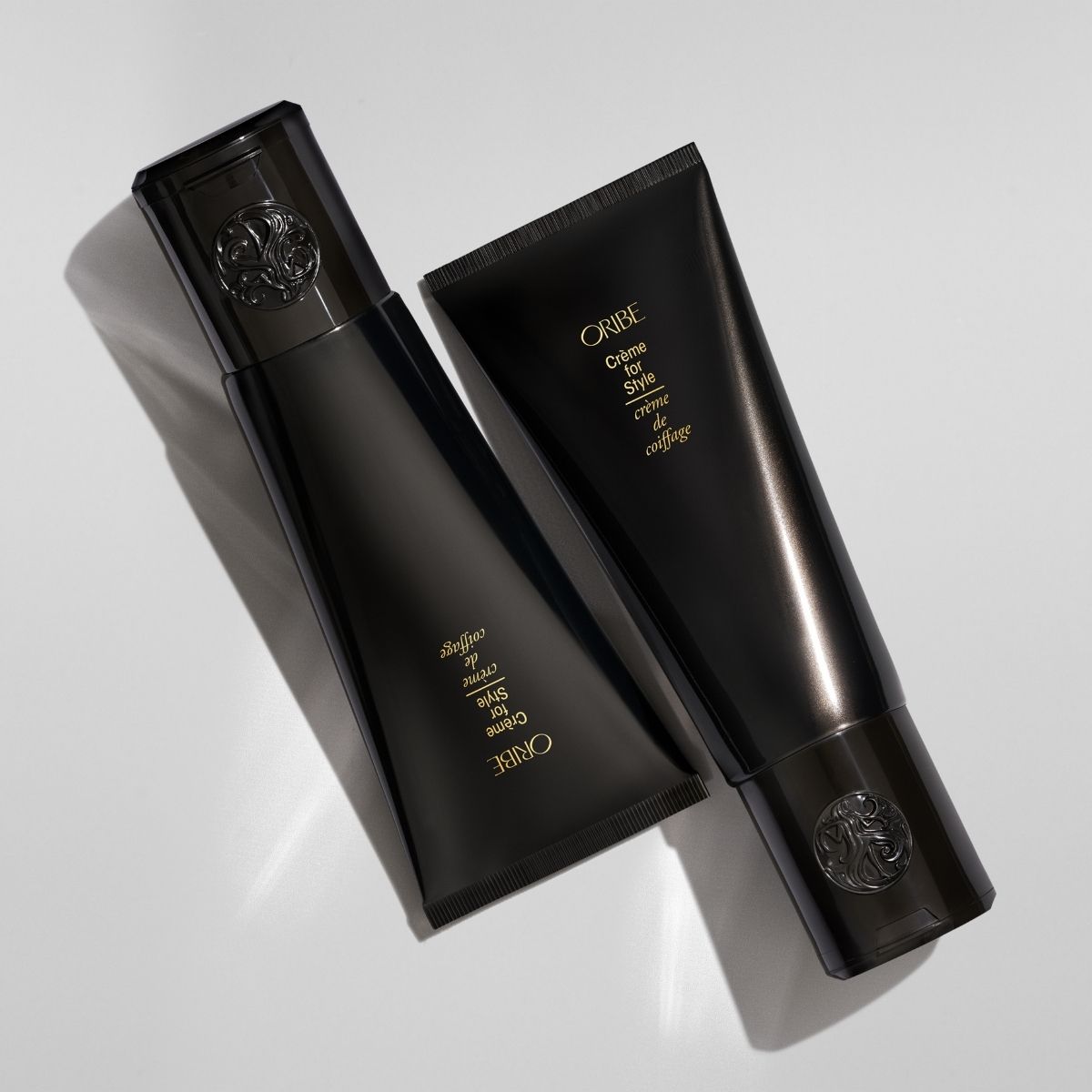 Oribe Creme for Style – Luxury Hair Styling Cream Duo for Smooth, Shiny Hair, Angled View