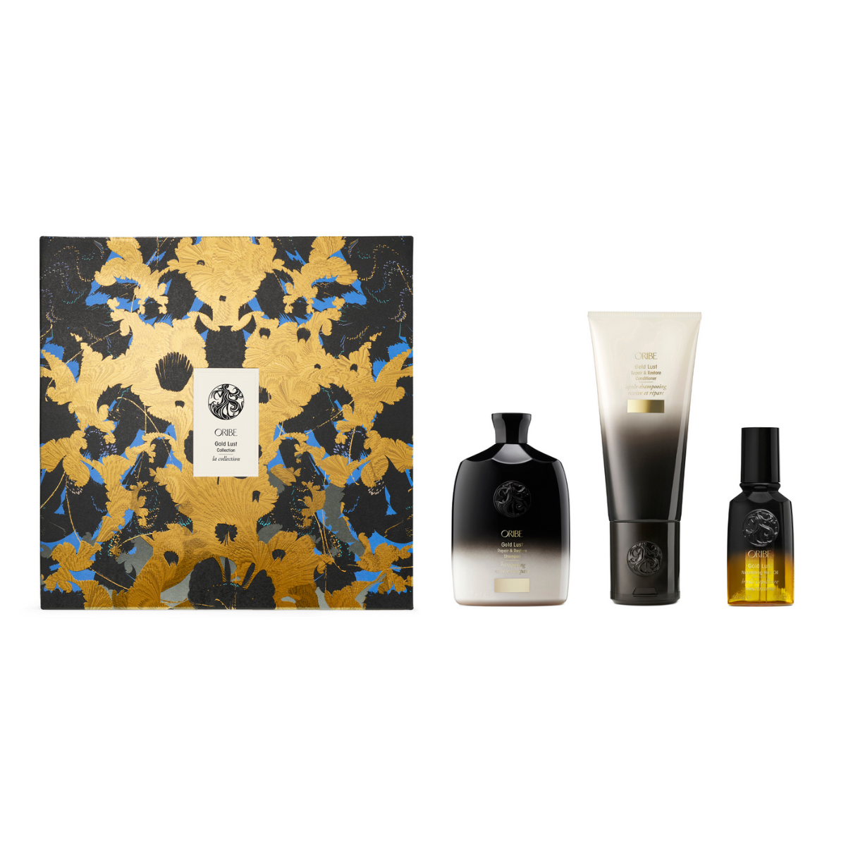 Oribe Gold Lust Gift Set Open – Luxury Haircare Set Including Shampoo, Conditioner, Travel Oil