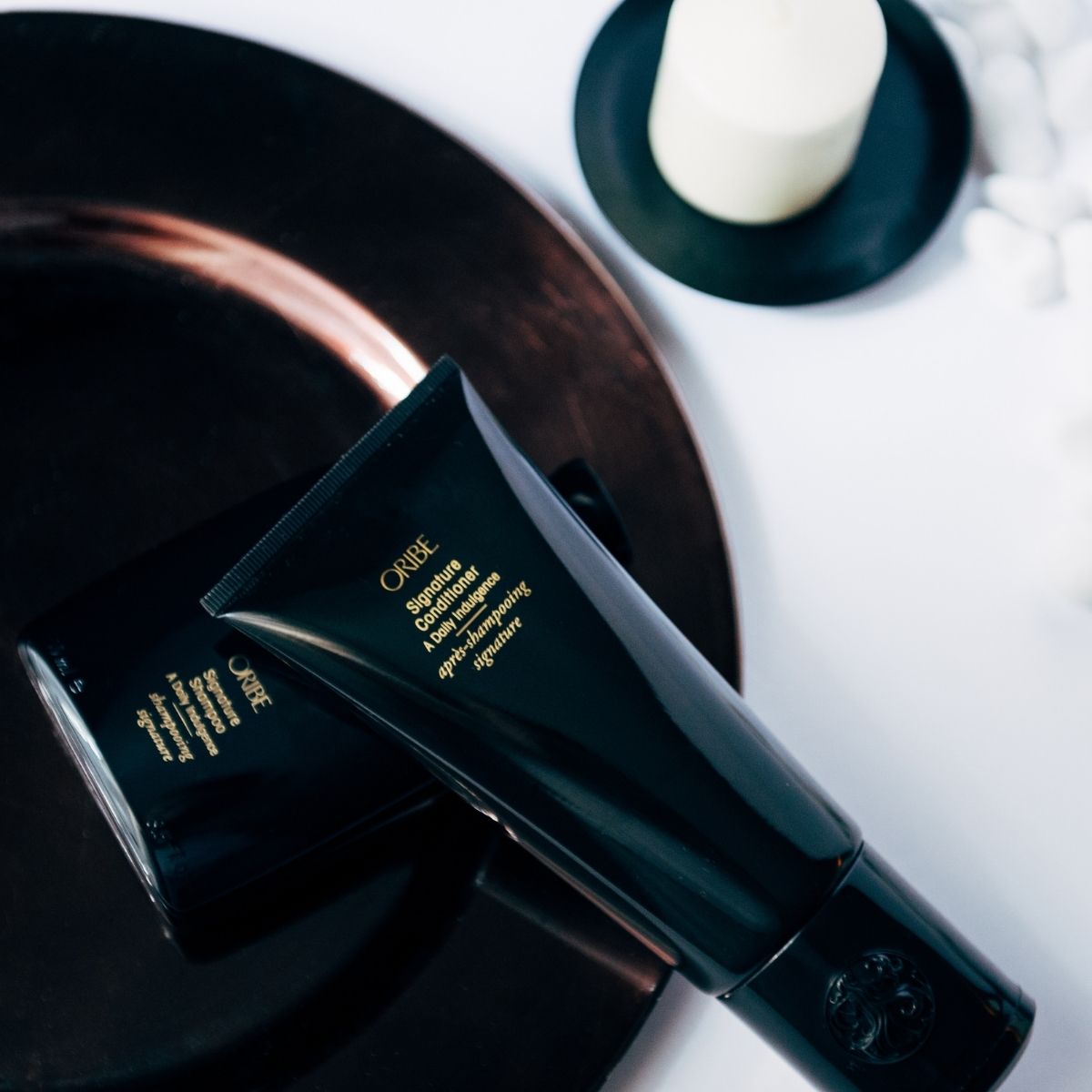 Oribe Signature Conditioner – Professional Haircare Displayed in Elegant Tray Setting